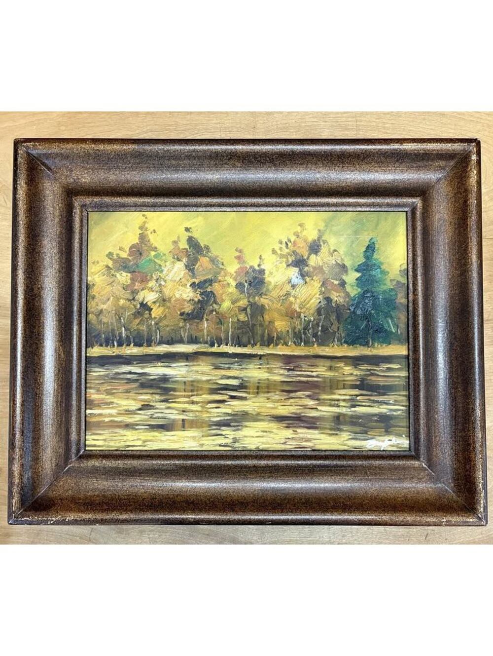 Vintage Impressionist Landscape Oil Painting Framed Original Signed Lake Art